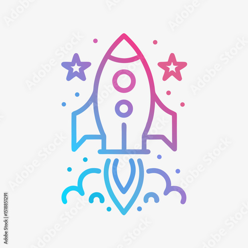 Gradient Rocket Launch with Stars Icon