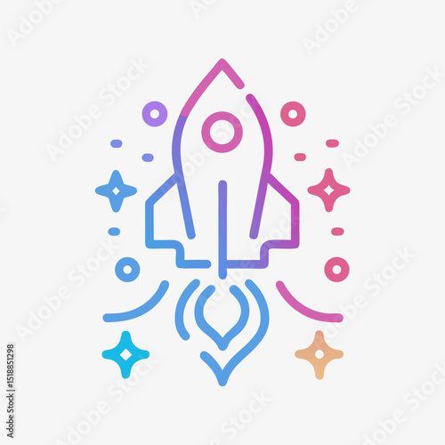 Gradient Rocket Launch with Stars Icon