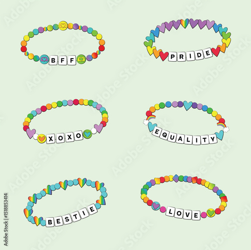 Friendship bracelet in pride design. Hand drawn vector collection for pride and equality 
