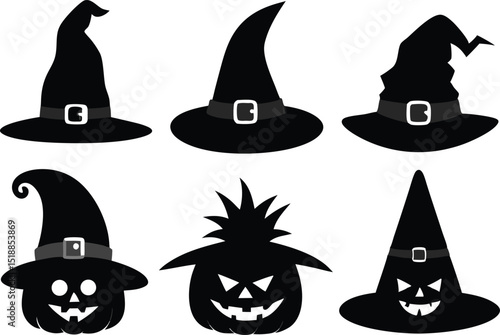 Set of silhouettes of halloween hats vector, Set of halloween hats vector illustration