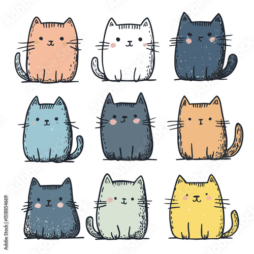 Cute and funny cats doodle vector set