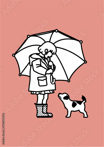 A girl with an umbrella and a dog
