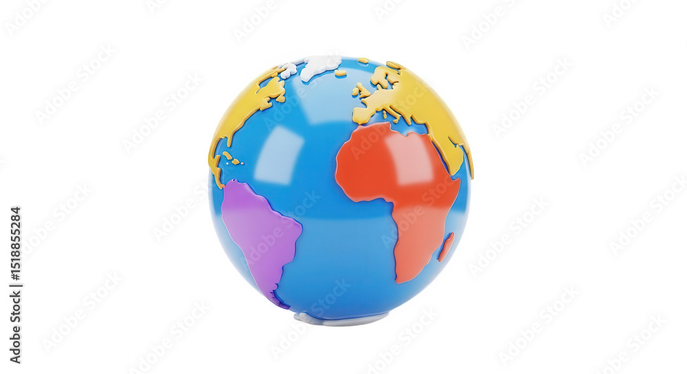 Fototapeta premium Colorful globe world continents geography travel earth illustration planet global journey map design image png on transparent background