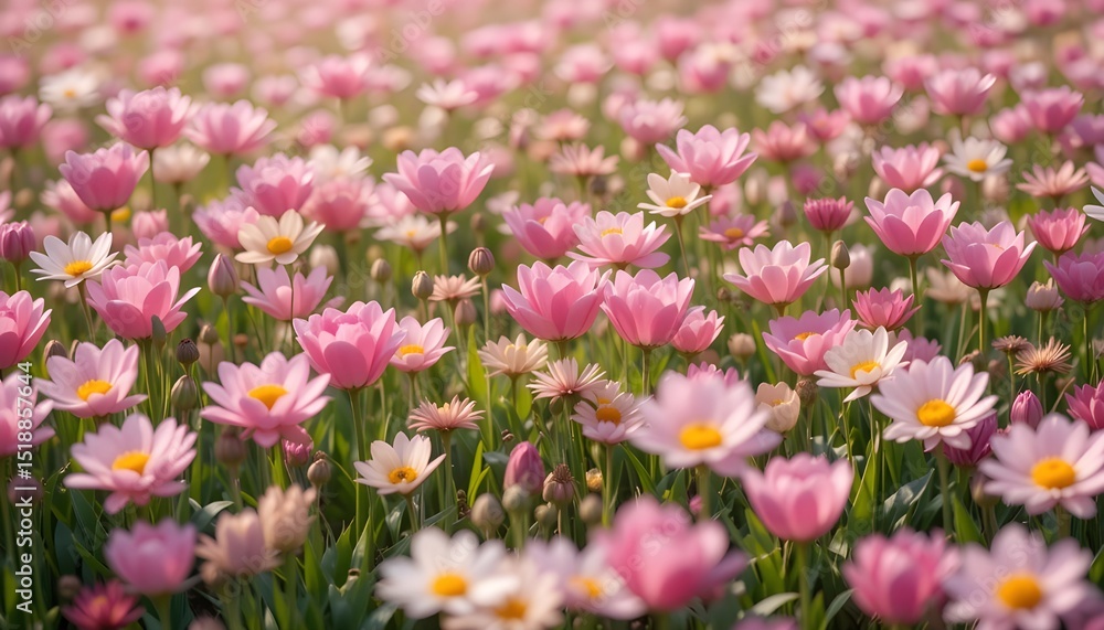 Pink and Yellow Spring Flower Field Wallpaper for Bright Floral Backgrounds and Seasonal Decor Pink and Yellow Spring Flower Field Wallpaper for Bright Floral Backgrounds and Seasonal Decor