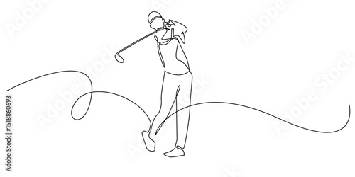 continuous one line drawing of golfer.golfer hitting ball.one line drawing of golf championship competition