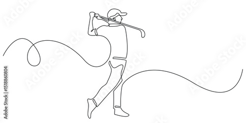 continuous one line drawing of golfer.golfer hitting ball.one line drawing of golf championship competition