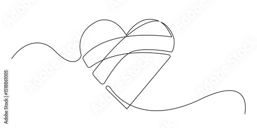 continuous one line image of heartache.symbol sign for divorce.love and medical bandage one single line vector
