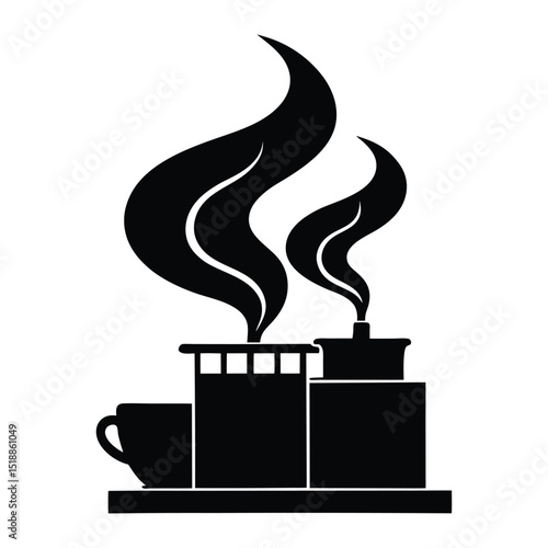 A graceful silhouette of swirling coffee steam rises gently from a cup, capturing the warm, comforting essence of freshly brewed coffee in elegant, flowing lines.
