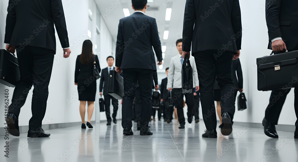 Obraz premium Professionals Walking Through a Modern Office Hallway During a Business Meeting Event