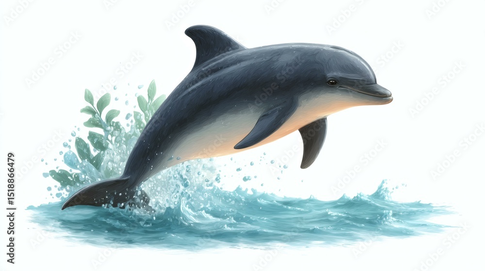 Fototapeta premium Dolphin Illustration in Splashing Water
