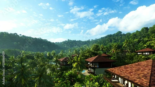 Wallpaper Mural Luxurious villas with pools nestled in lush tropical forested hills under a bright blue sky. Torontodigital.ca