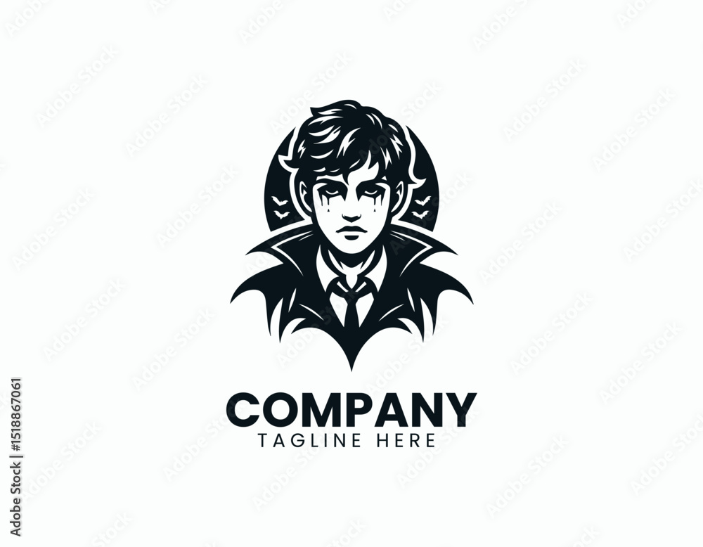 Mysterious Vampire Boy Dark Charisma Gothic Illustration Vector Logo Design Mysterious Vampire Boy Dark Charisma Gothic Illustration Vector Logo Design
