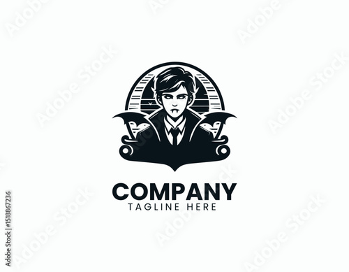 Mysterious Vampire Boy Dark Charisma Gothic Illustration Vector Logo Design