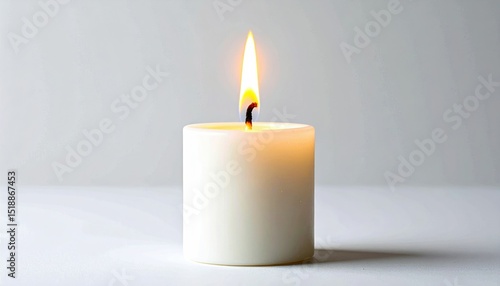 Wallpaper Mural Close-up of a Burning Candle with a Yellow Flame and Melting Wax on a White Background Torontodigital.ca