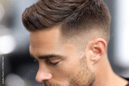 Close-up of a man's stylish short haircut.