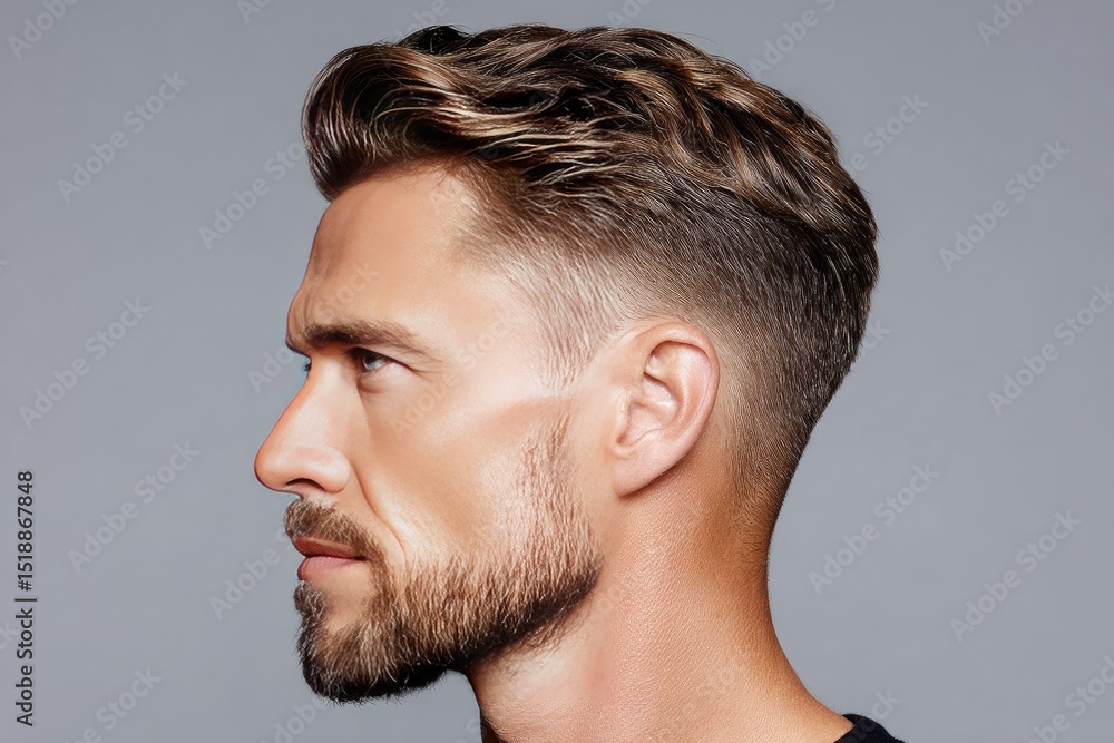 Obraz premium Close-up profile view of a man's face and hair.