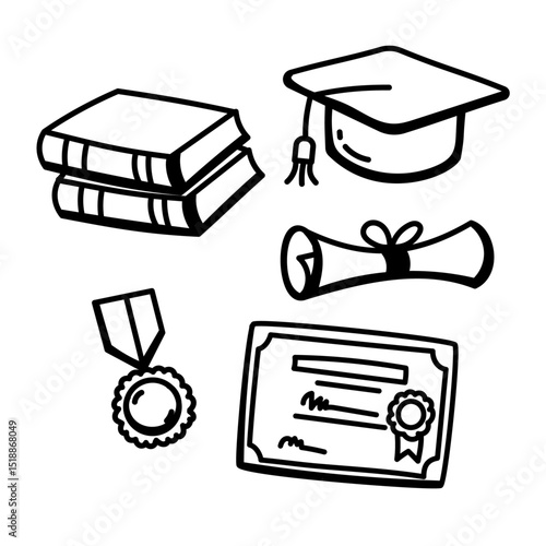 A set of diploma vector elements with doodle style on a white background
