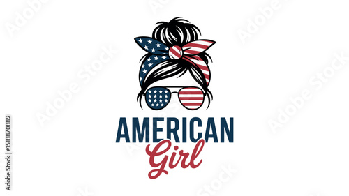 Patriotic American Girl With American flag headband for apparel.