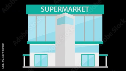 Simple Supermarket Building Illustration, Flat Design with Modern Architecture on a Transparent Background