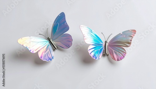 Holographic Butterfly Hair Clips Iridescent Wings on White Background Y2K Fashion Revival