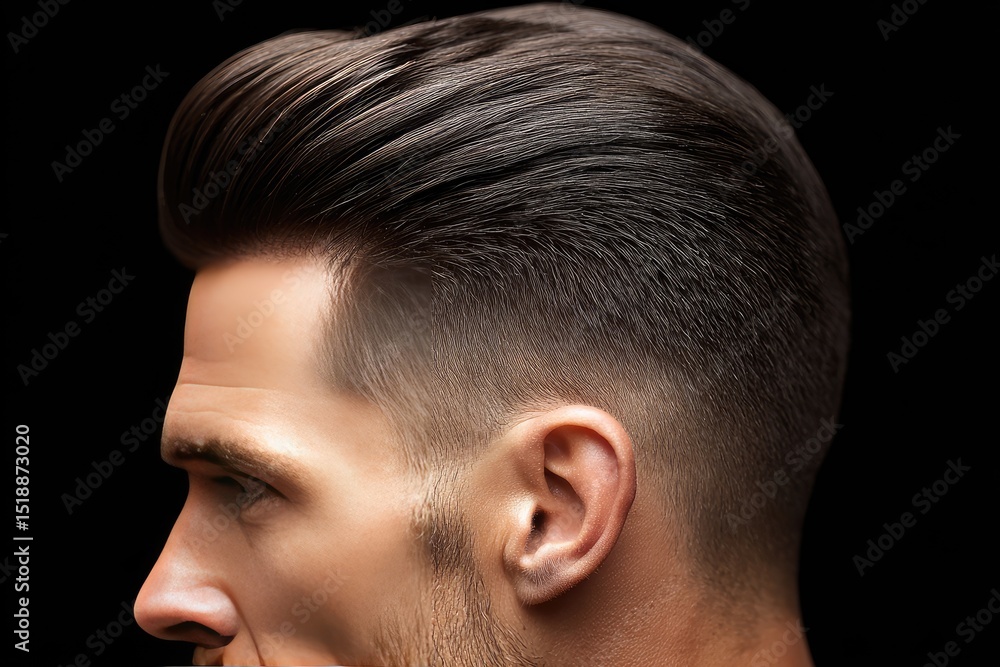 Fototapeta premium Close-up profile view of a man's stylish haircut.