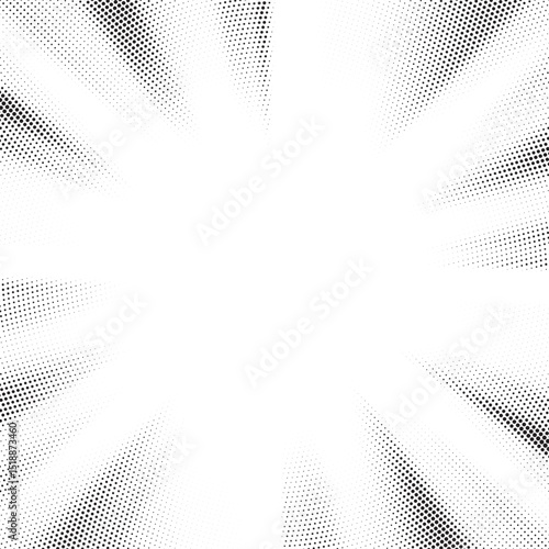 Transparent PNG available Halftone gradient sun rays pattern. Abstract halftone vector dots background. monochrome dots pattern. Vector background in comic book style with sunburst rays and halftone. 