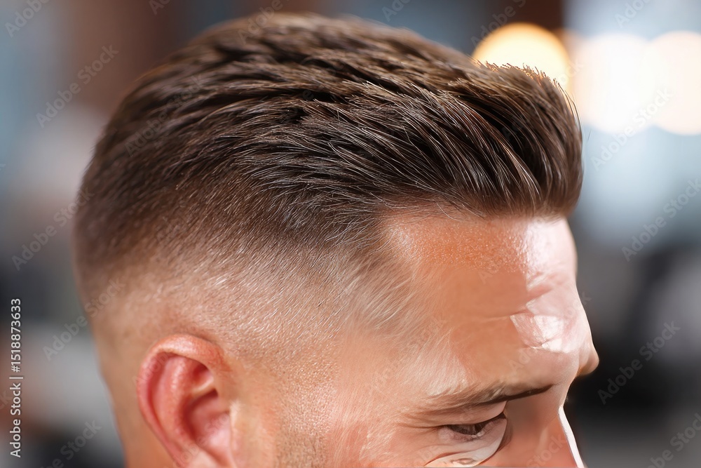 Fototapeta premium Close-up view of a man's stylish haircut.
