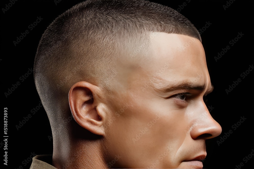 Fototapeta premium Close-up profile view of a man's head and neck.