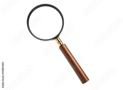 Magnifying glass with wooden handle isolated on transparent background