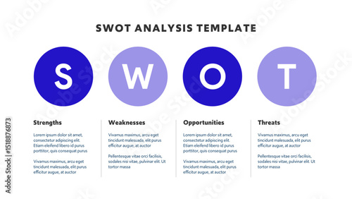 Four colorful elements with text inside placed around circle. Concept of SWOT-analysis template or strategic planning technique. Infographic design template. Vector illustration