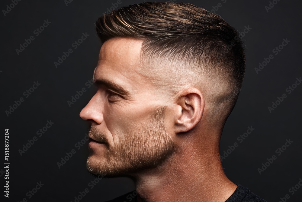 Fototapeta premium Close-up profile of a man with a stylish haircut.
