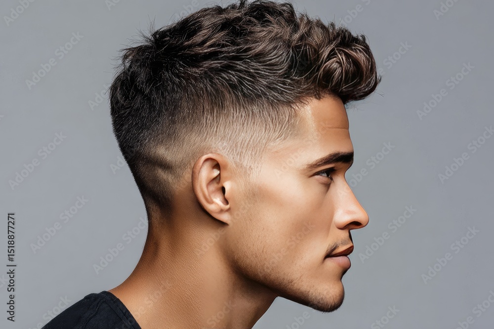 Fototapeta premium Man's profile view with a stylish haircut.