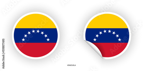 Free Download Venezuela flag sticker in a circular shape and a peeled circle shape on a white background. Circular icon of the Venezuela flag.
 - GFXLoad
