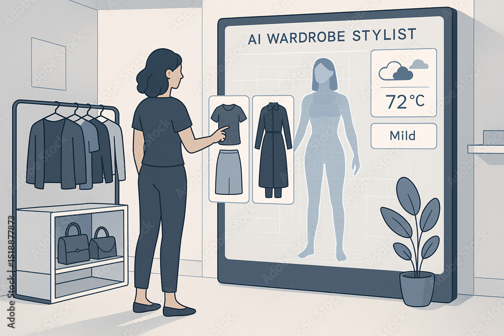 Obraz premium Woman Using AI Wardrobe Stylist