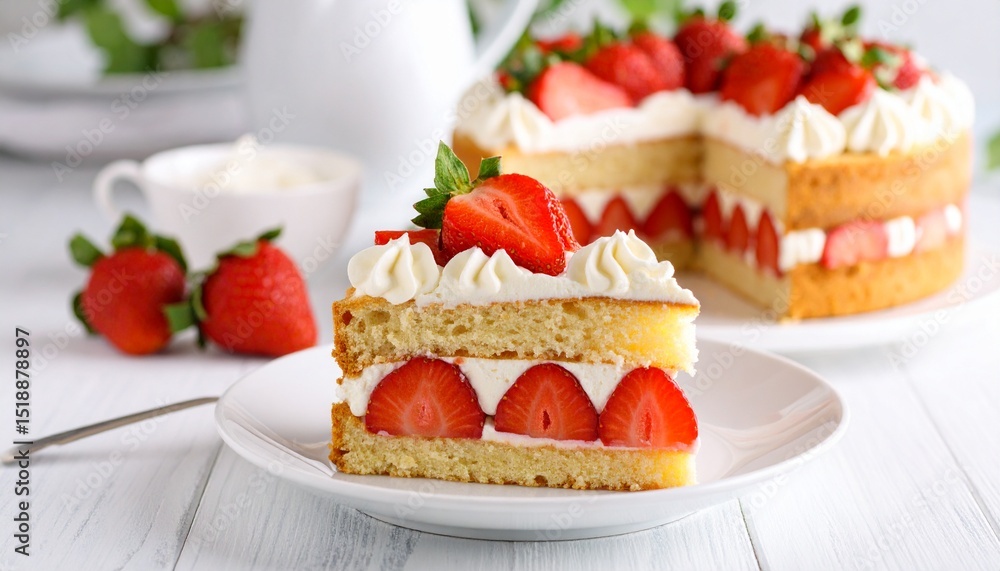 custom made wallpaper toronto digitalDelicious strawberry cake with cream on a white wooden table.