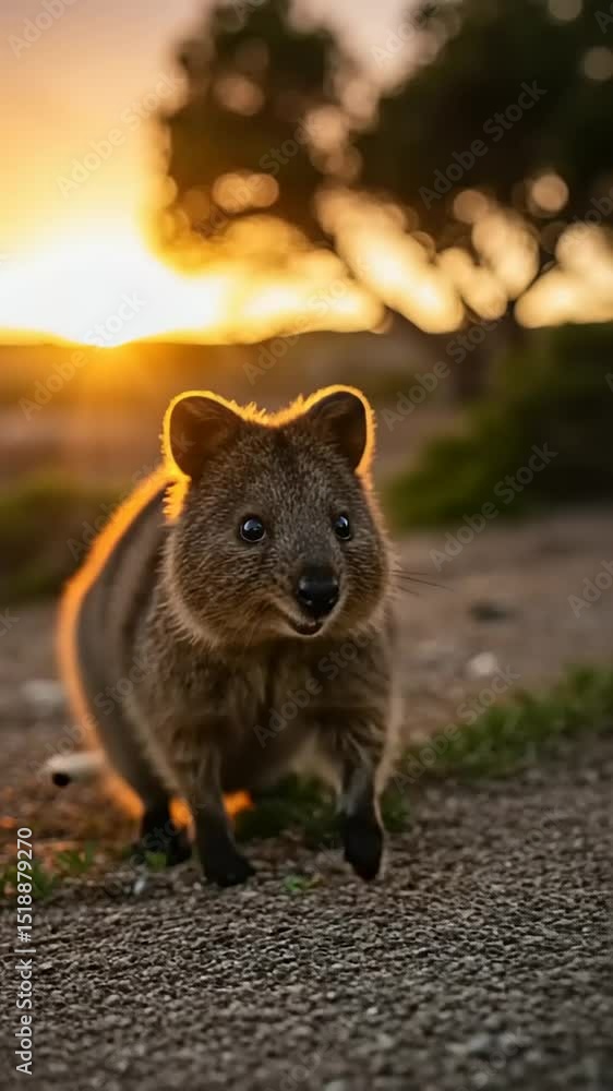Quokka at Sunset in Natural Habitat Smiling Cheerfully Quokka at Sunset in Natural Habitat Smiling Cheerfully