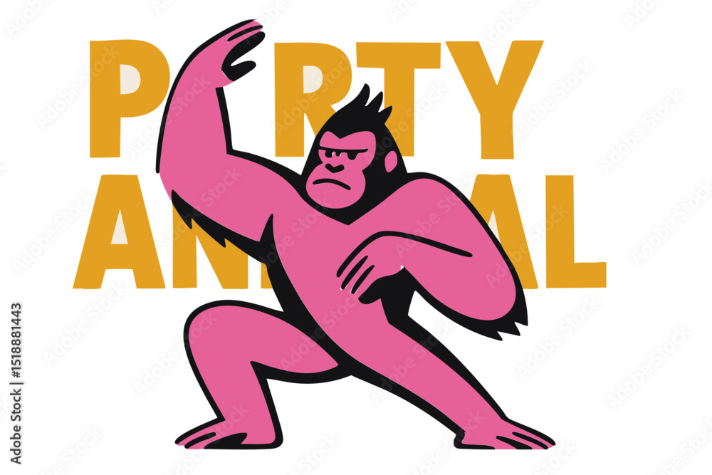 Fototapeta premium King kong illustration, colorful minimalist style, mid-century modern, childlike shapes, whimsical character design, no outlines, solid colors, stylized proportions