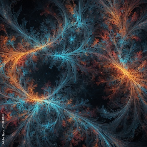 Abstract neon fractal wallpaper with space - Generative Ai
