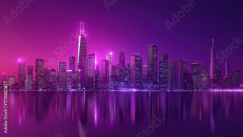Smart Cityscape With Purple Tech Background And Abstract Modern Buildings In Neon Aesthetic