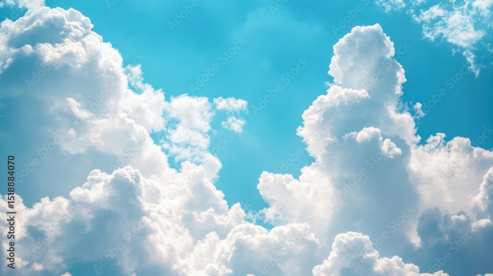 Naklejka premium Heavenly Cumulus Cloudscape: A Breathtaking View of Fluffy White Clouds Against a Vivid Azure Sky