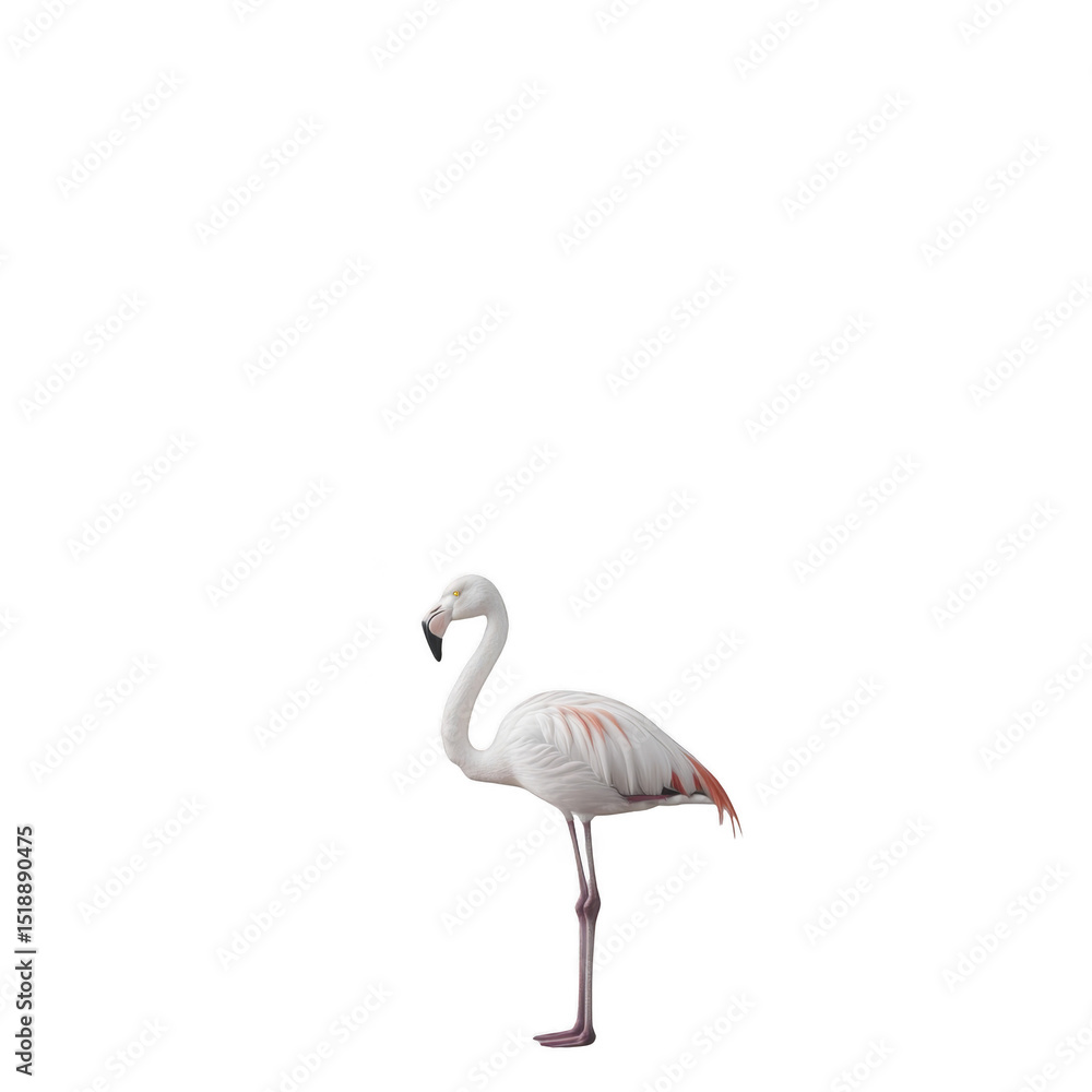 Fototapeta premium A flamingo stands gracefully on one leg, displaying its slender neck and striking pink and white feathers. Png, Transparent background.