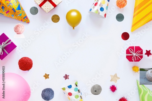 Colorful Birthday Party Decorations on White Background