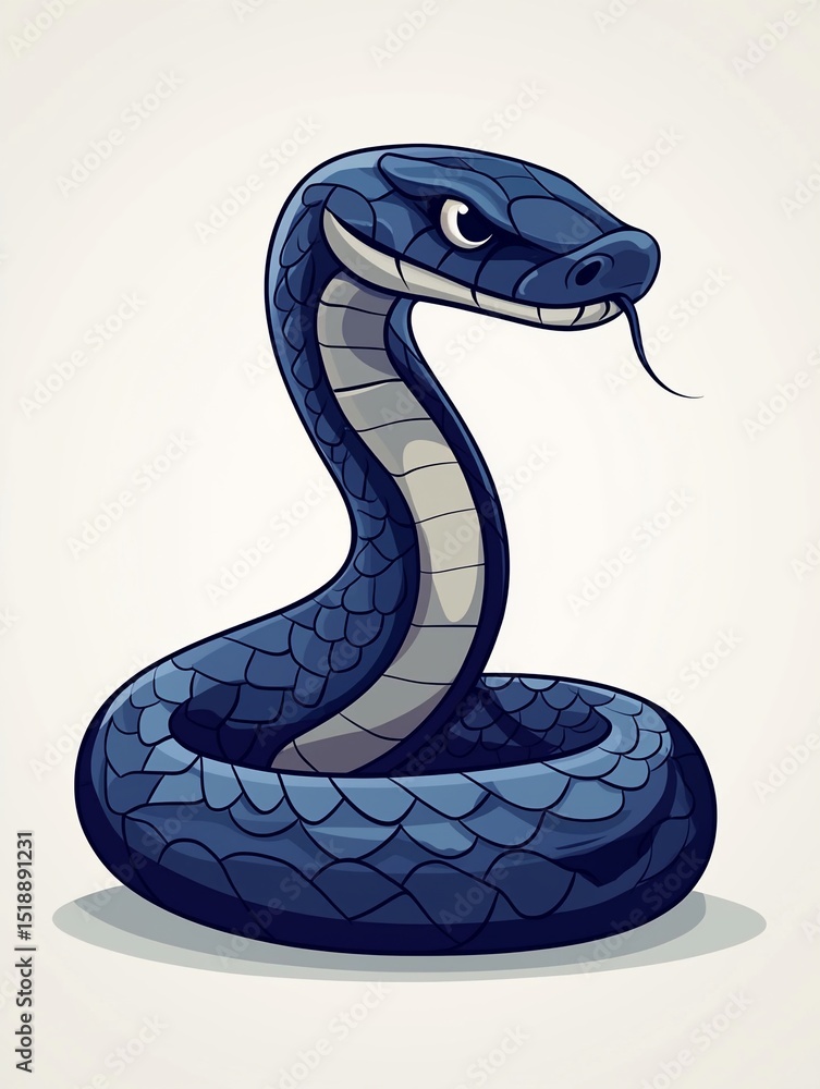 Fototapeta premium Cartoon snake coiled, menacing pose
