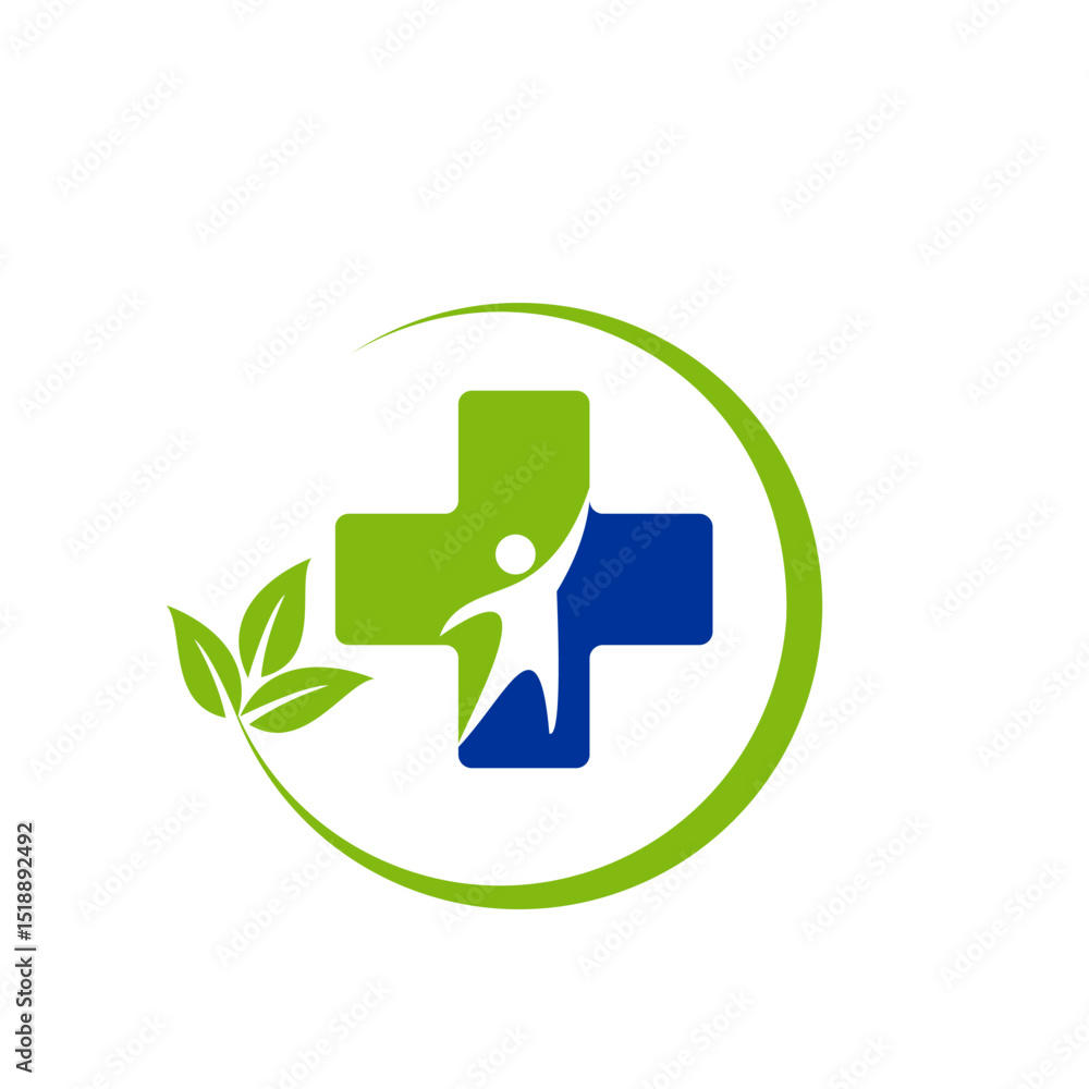 Fototapeta premium Medical cross with healthy people silhouette incorporating vector logo
