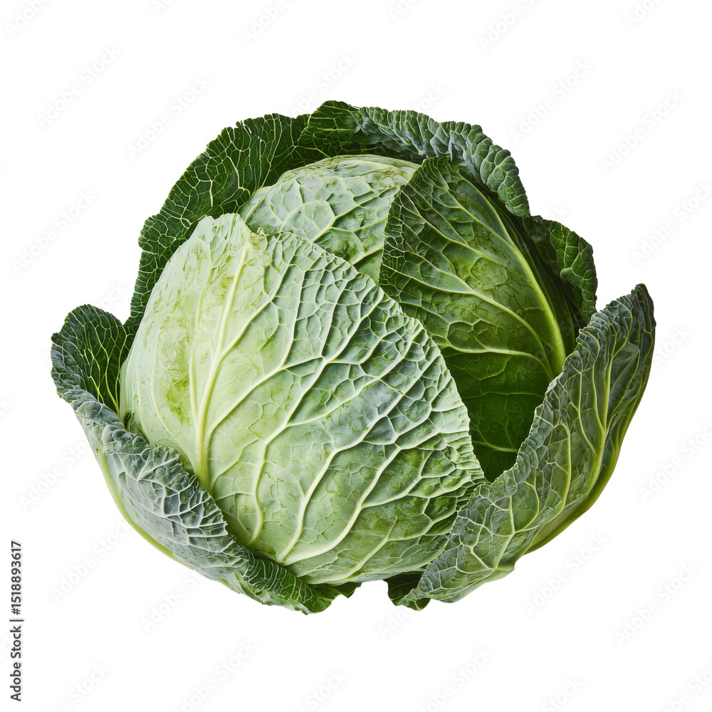 Fototapeta premium Fresh green cabbage with vibrant leaves, showcasing its natural texture and color, perfect for healthy meals and salads