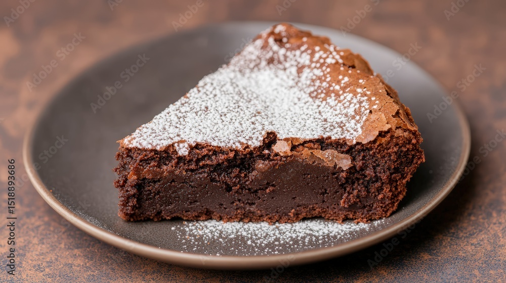 Decadent chocolate brownie slice dusted with powdered sugar. Decadent chocolate brownie slice dusted with powdered sugar.