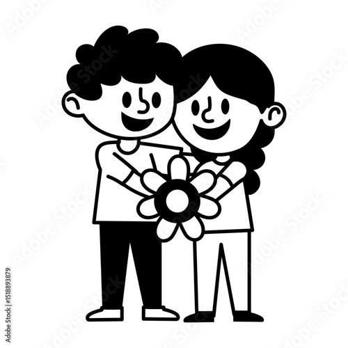 A doodle style icon of smiling siblings together
