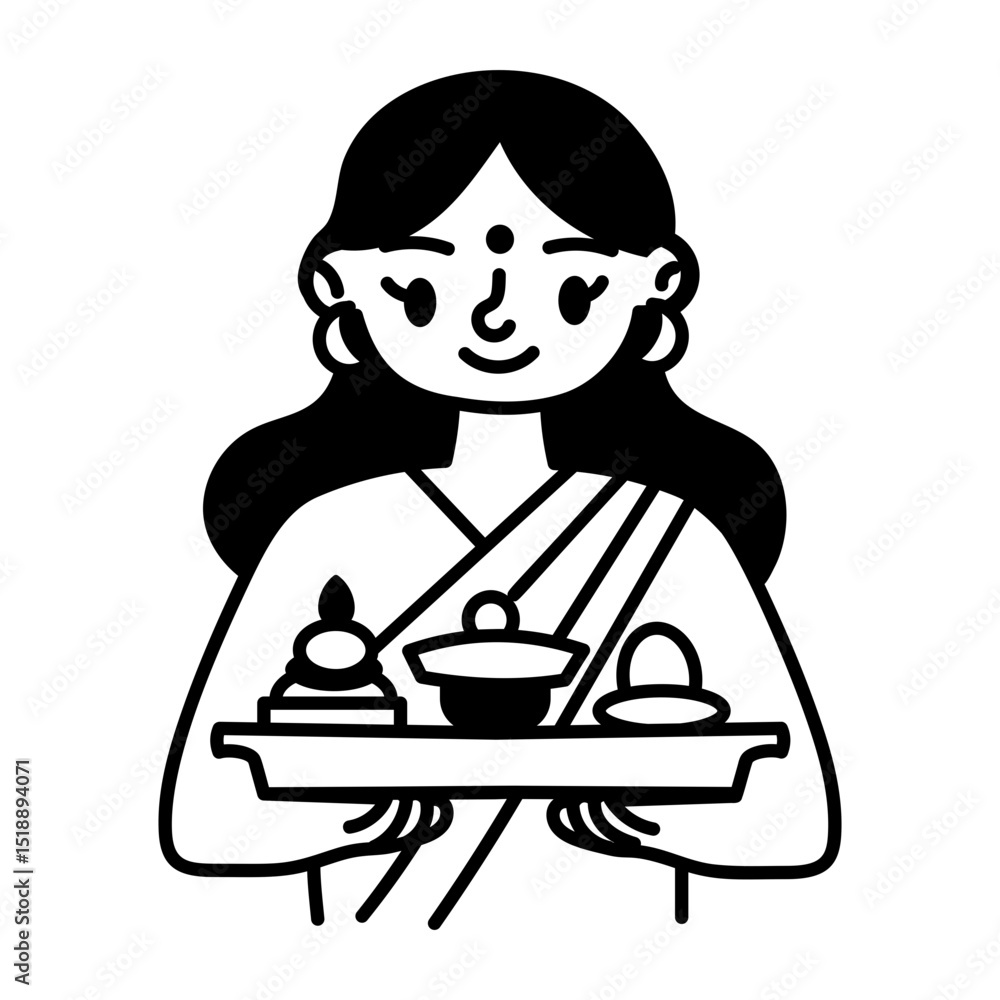 Obraz premium A doodle style icon of prayer plate 