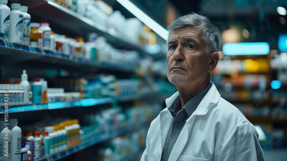 Professional pharmacist in white coat reviewing medications in drugstore, healthcare expertise and trust Professional pharmacist in white coat reviewing medications in drugstore, healthcare expertise and trust