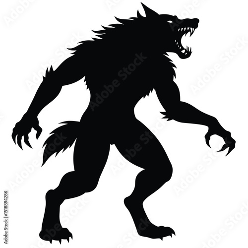 Silhouette of a terrifying werewolf monster illustration depicting the beast in its powerful form